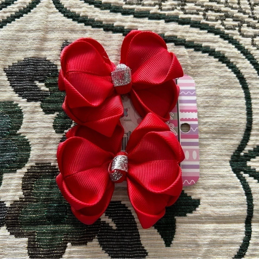 Gaby's Red Christmas Bows Piggies Pigtails Set